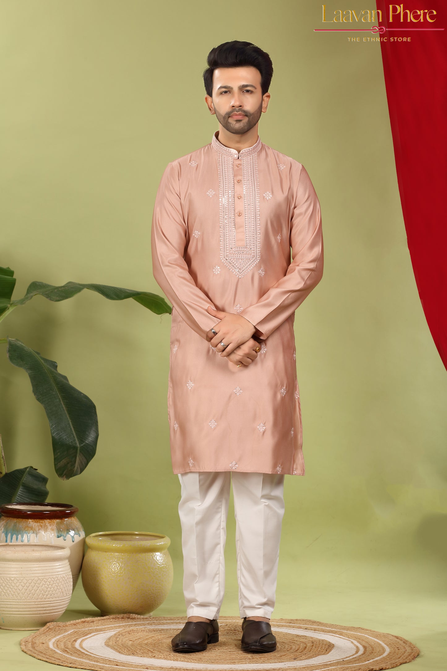 Savar – Blush Dusk Sequin Placket Embroidered Modal Silk Kurta