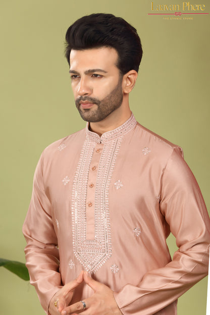 Savar – Blush Dusk Sequin Placket Embroidered Modal Silk Kurta