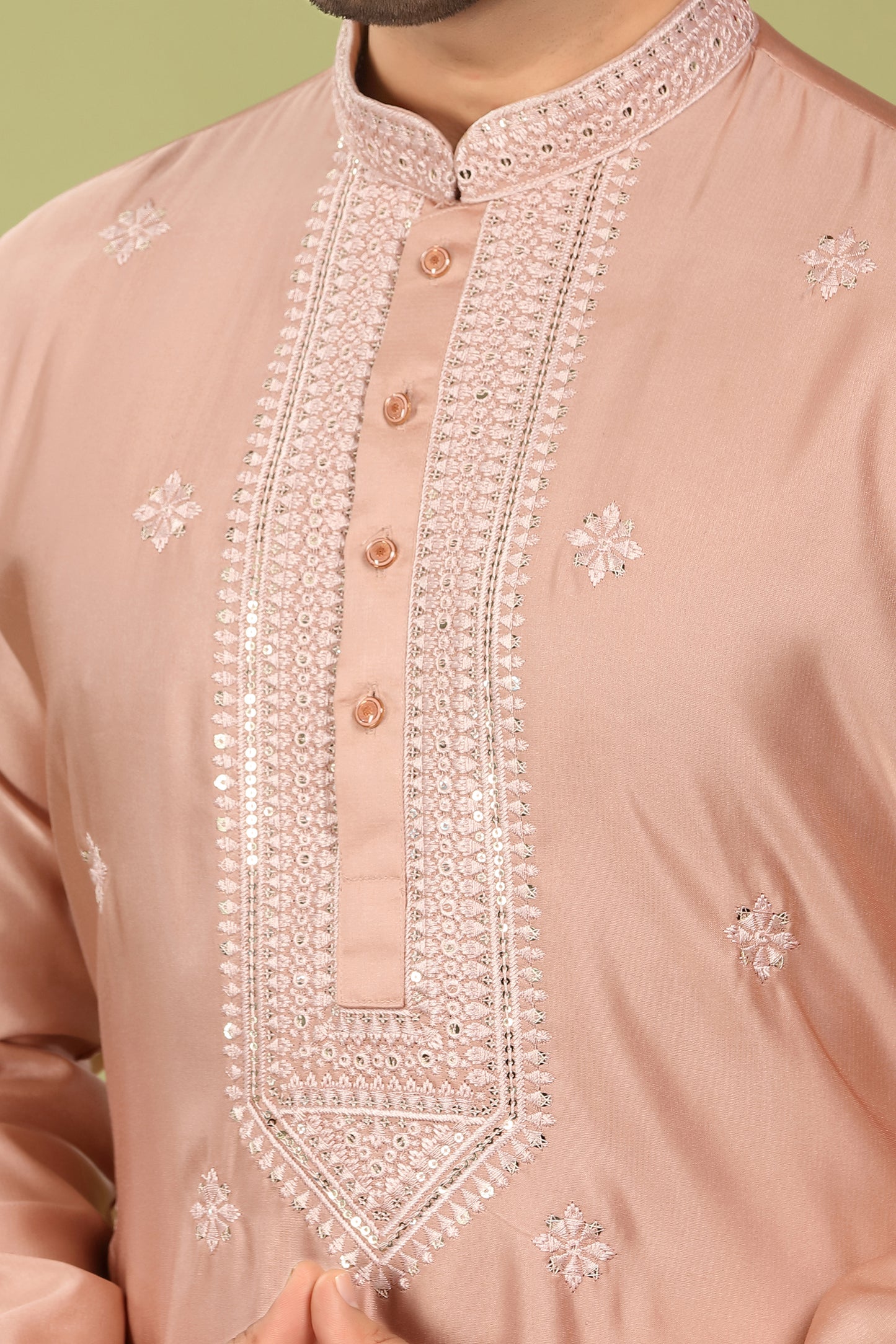Savar – Blush Dusk Sequin Placket Embroidered Modal Silk Kurta