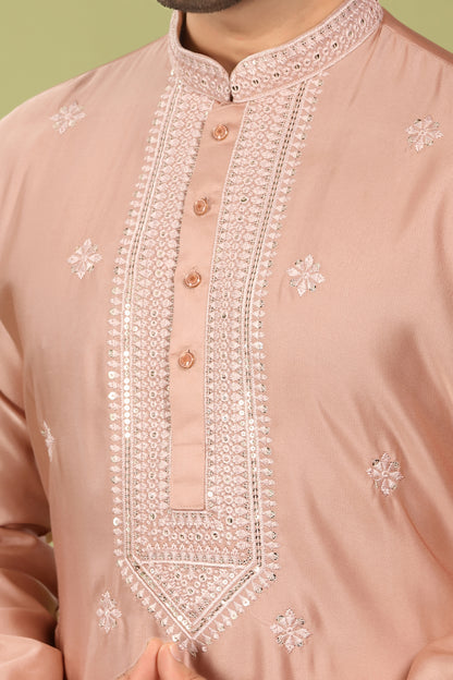 Savar – Blush Dusk Sequin Placket Embroidered Modal Silk Kurta
