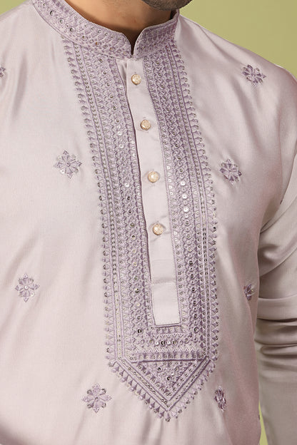 Savar – Lilac Mist Sequin Placket Embroidered Modal Silk Kurta