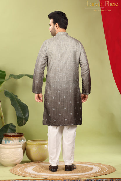 Pravah – Mehendi Ombre Self Print Embroidered Cotton Kurta