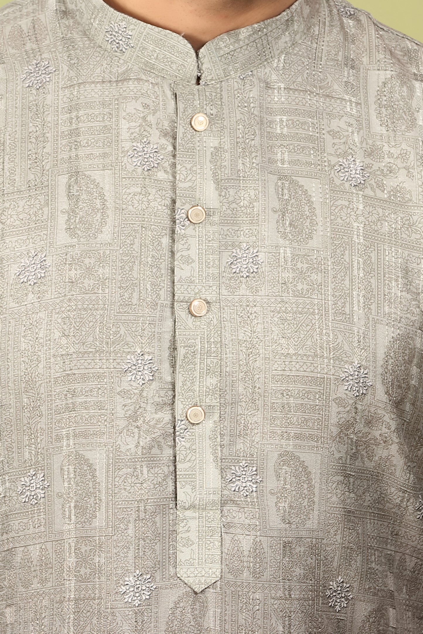 Pravah – Mehendi Ombre Self Print Embroidered Cotton Kurta