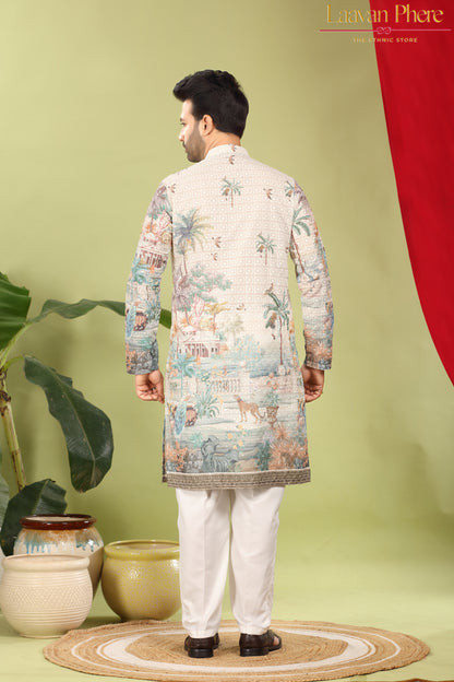 Kanaan – Ivory Eden Scenic Printed Cotton Kurta