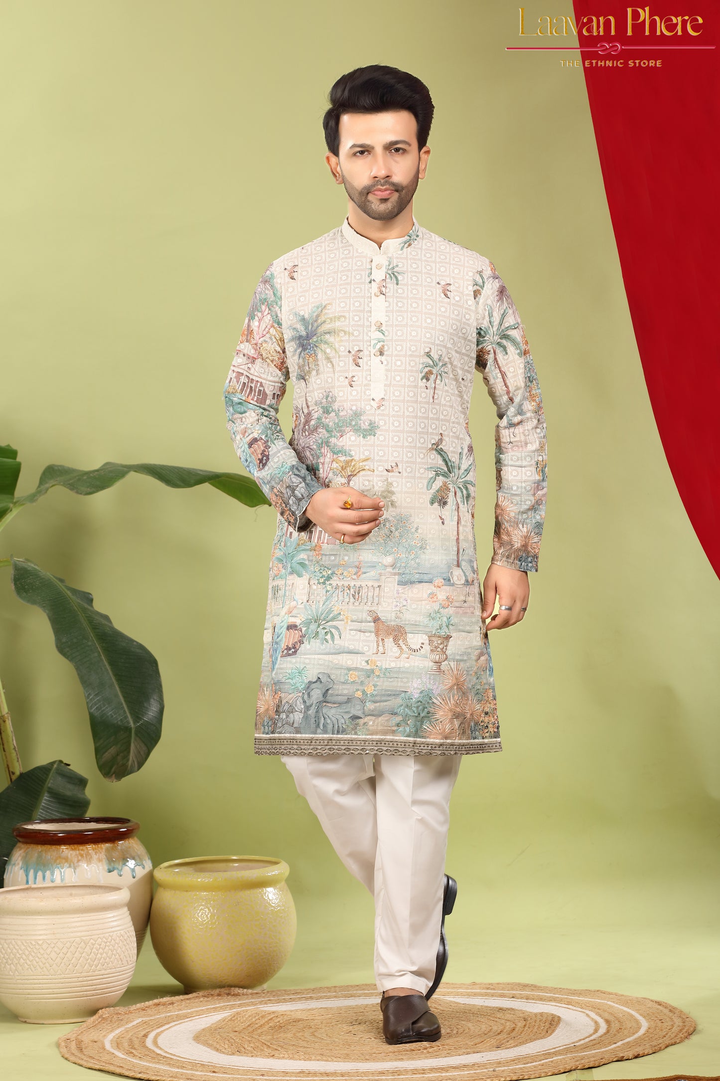 Kanaan – Ivory Eden Scenic Printed Cotton Kurta