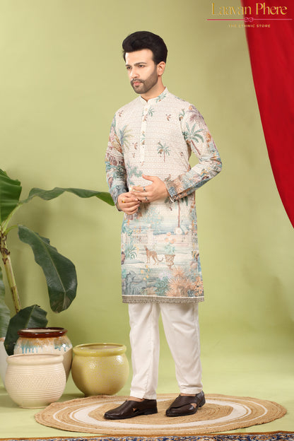 Kanaan – Ivory Eden Scenic Printed Cotton Kurta