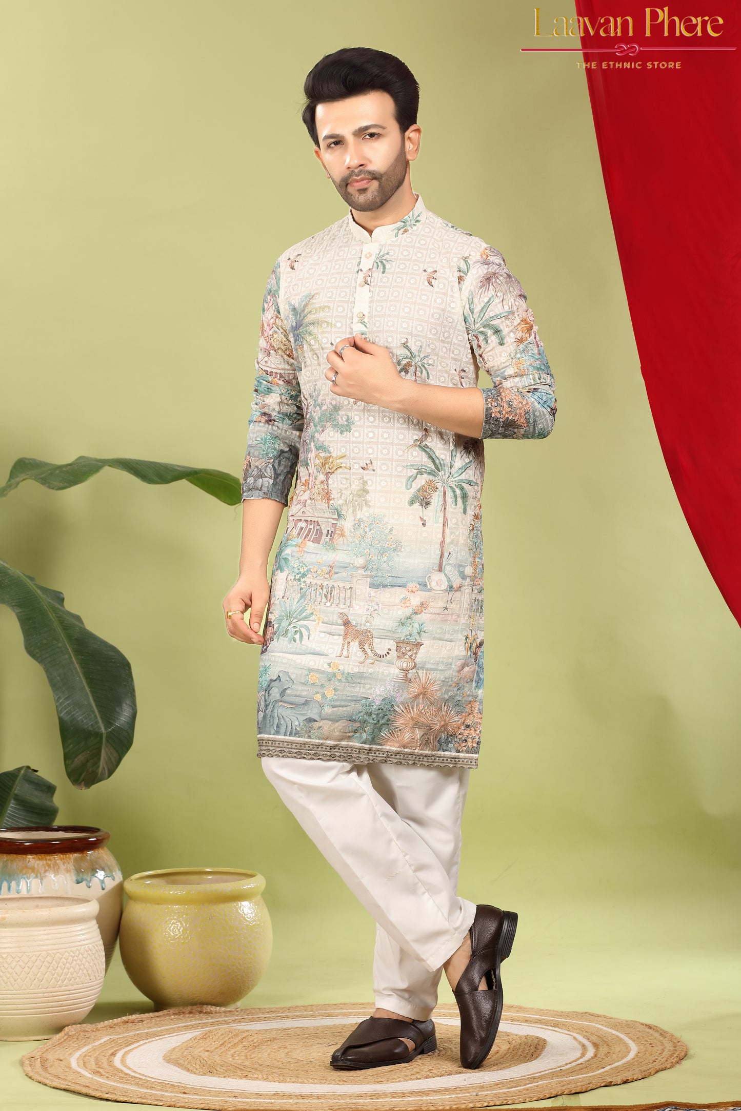 Kanaan – Ivory Eden Scenic Printed Cotton Kurta