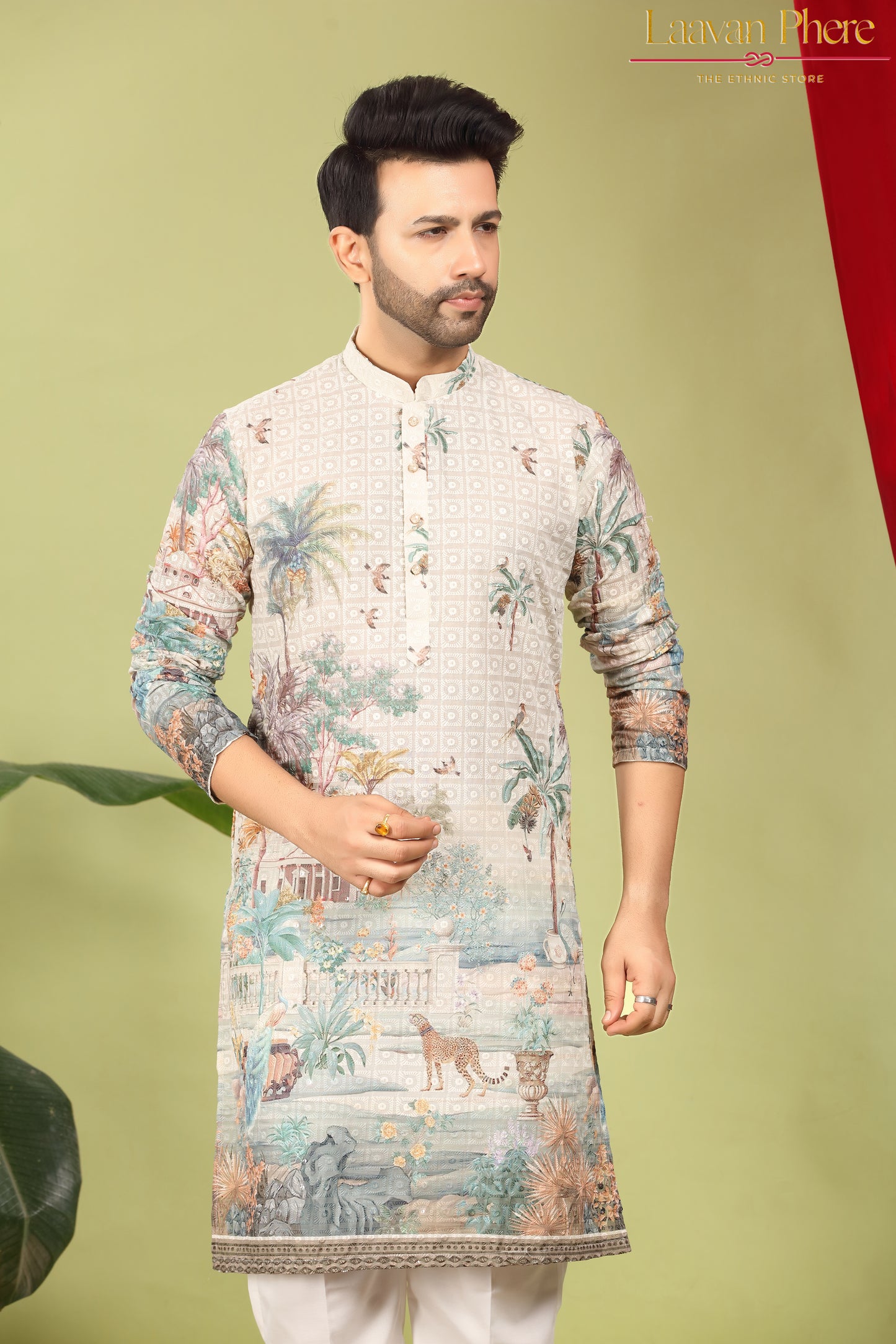 Kanaan – Ivory Eden Scenic Printed Cotton Kurta