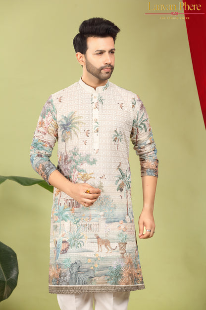 Kanaan – Ivory Eden Scenic Printed Cotton Kurta
