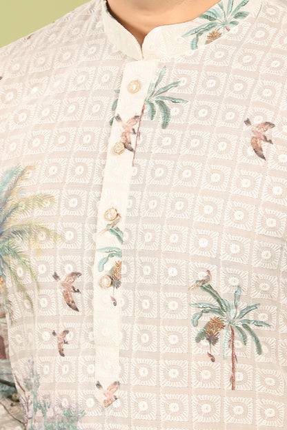Kanaan – Ivory Eden Scenic Printed Cotton Kurta