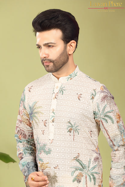 Kanaan – Ivory Eden Scenic Printed Cotton Kurta