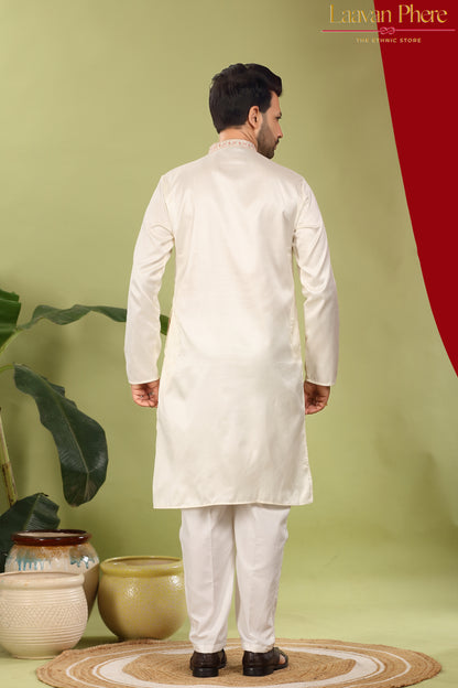 Lavanya – Pearl Blush Daman Embroidered Silk Blend Kurta