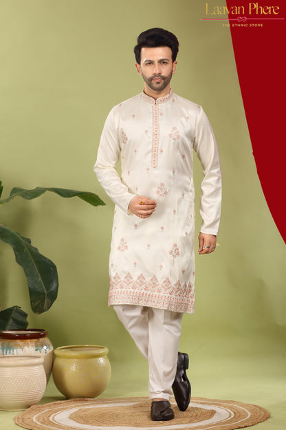 Lavanya – Pearl Blush Daman Embroidered Silk Blend Kurta