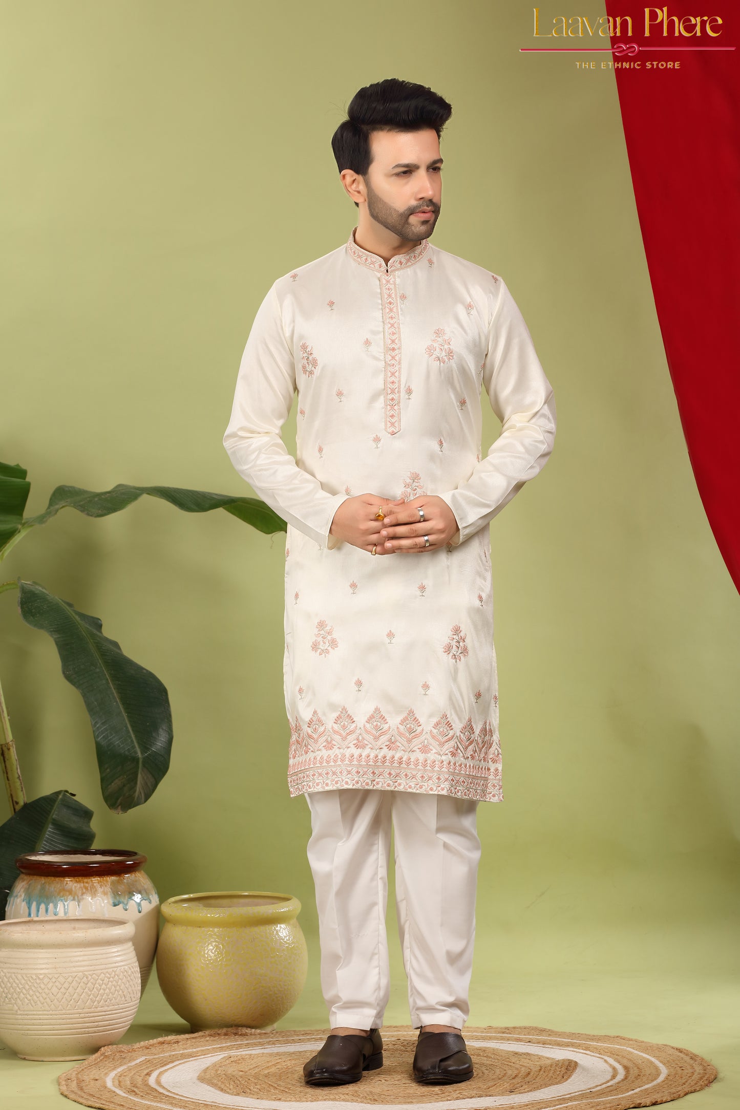 Lavanya – Pearl Blush Daman Embroidered Silk Blend Kurta