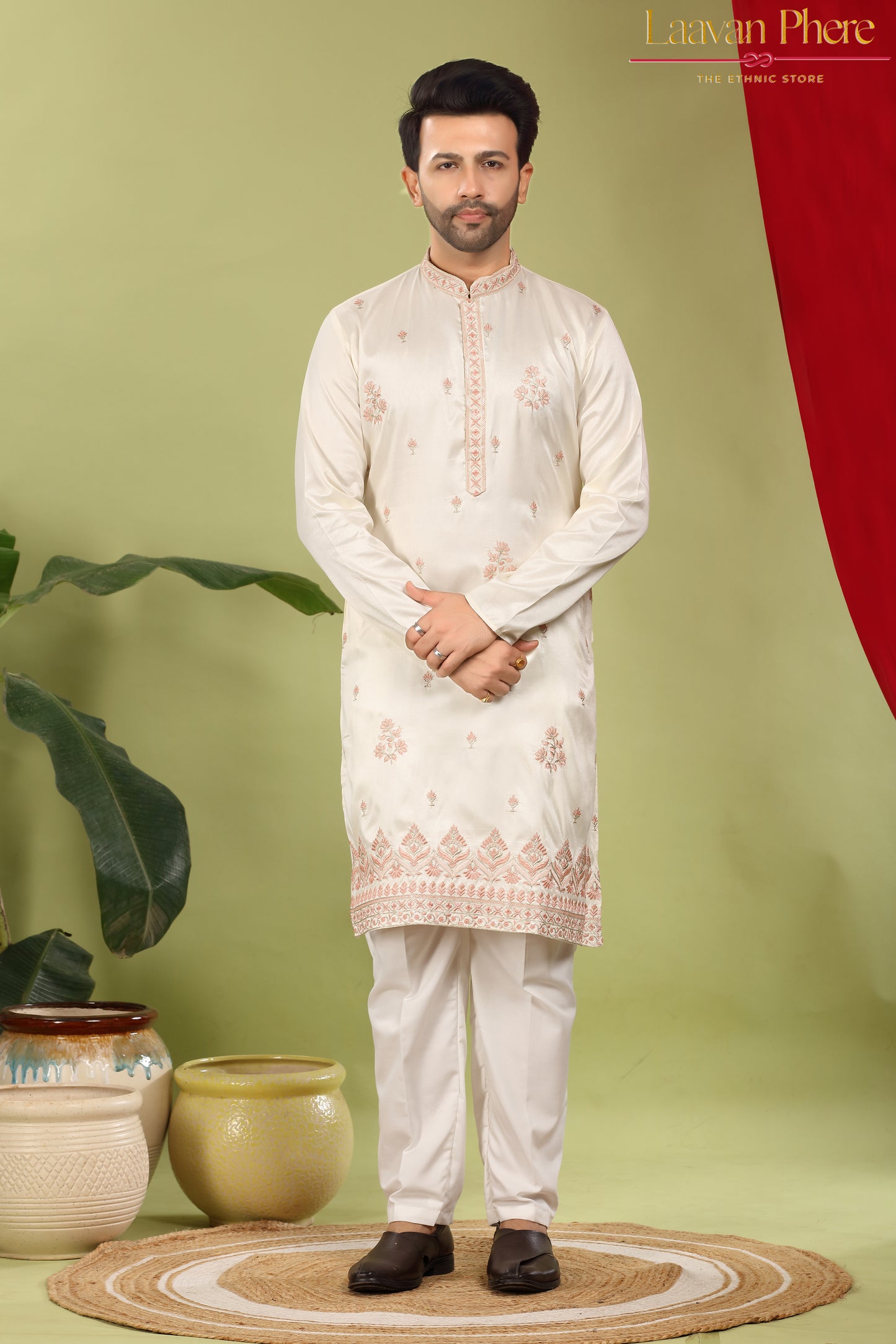 Lavanya – Pearl Blush Daman Embroidered Silk Blend Kurta