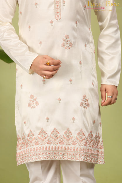 Lavanya – Pearl Blush Daman Embroidered Silk Blend Kurta