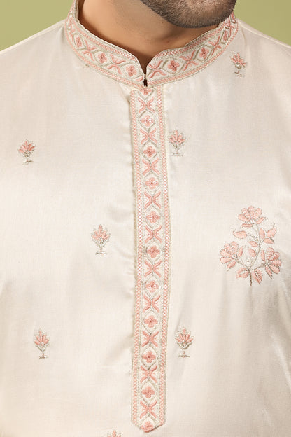 Lavanya – Pearl Blush Daman Embroidered Silk Blend Kurta