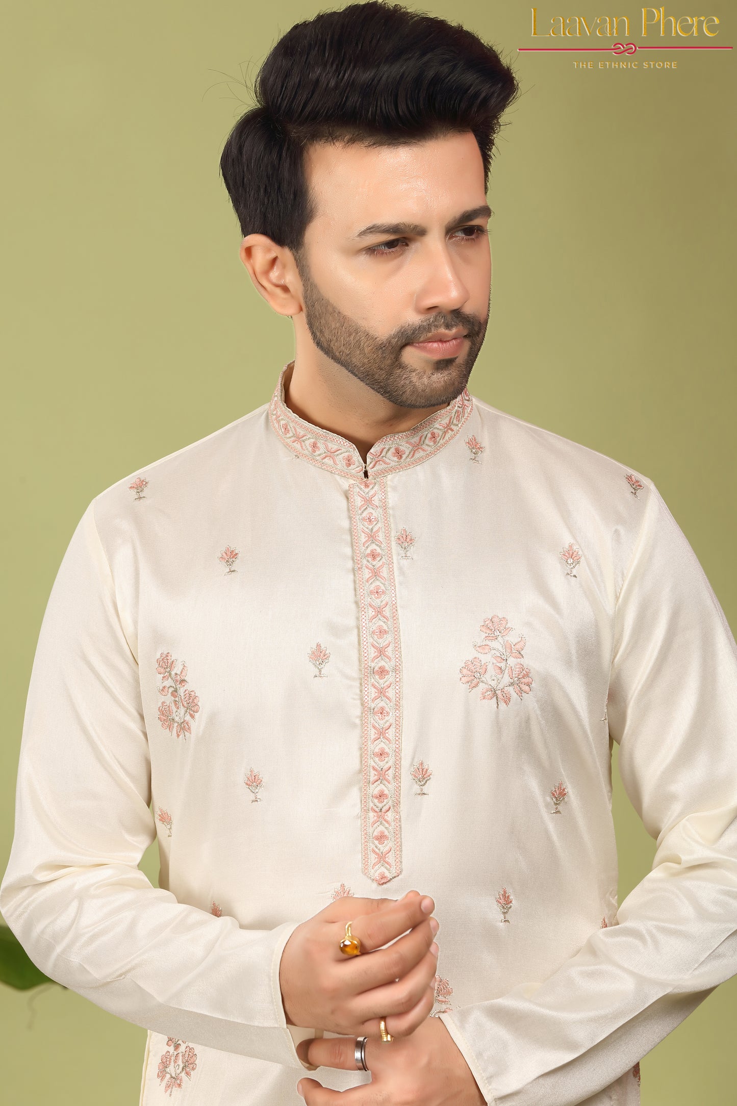 Lavanya – Pearl Blush Daman Embroidered Silk Blend Kurta