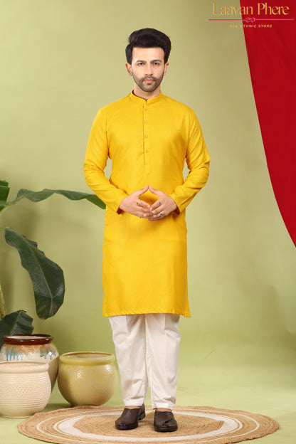 Haridra – Turmeric Gold Self Textured Cotton Kurta