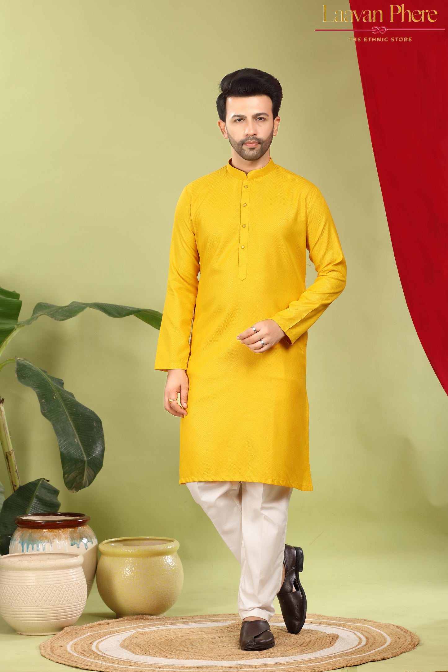 Haridra – Turmeric Gold Self Textured Cotton Kurta