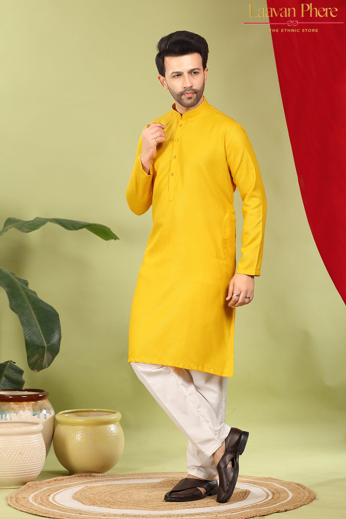 Haridra – Turmeric Gold Self Textured Cotton Kurta