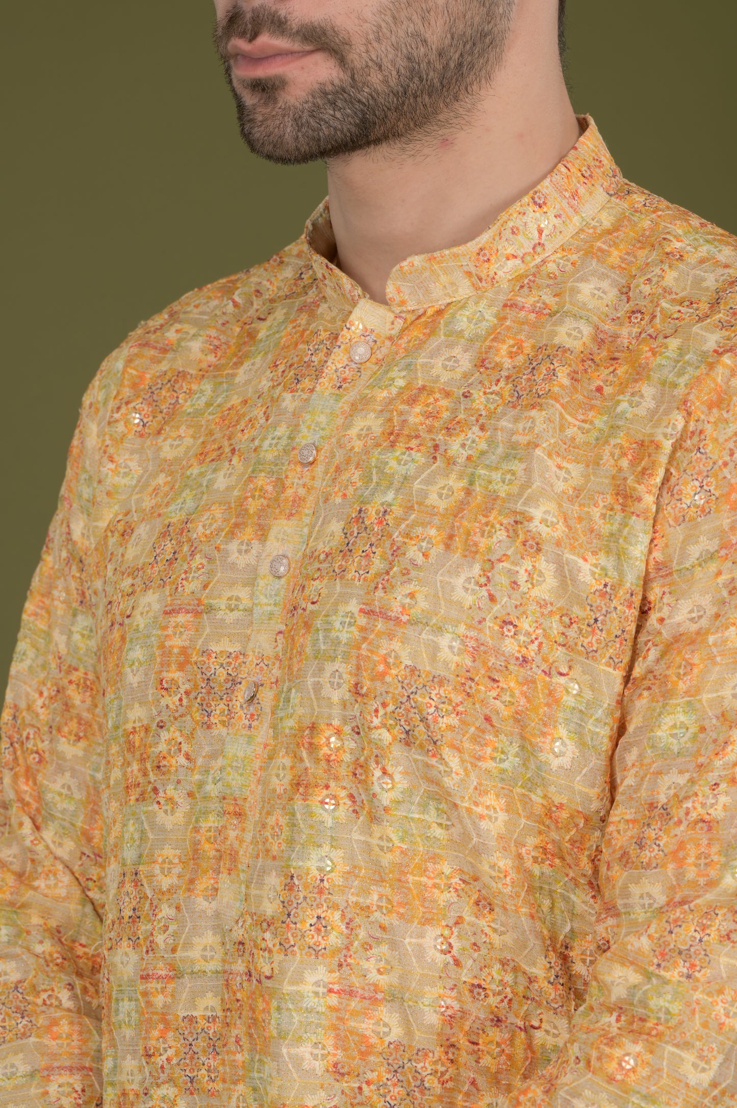 NAKSH- Golden Glow Embroidered Digital Print Kurta Set